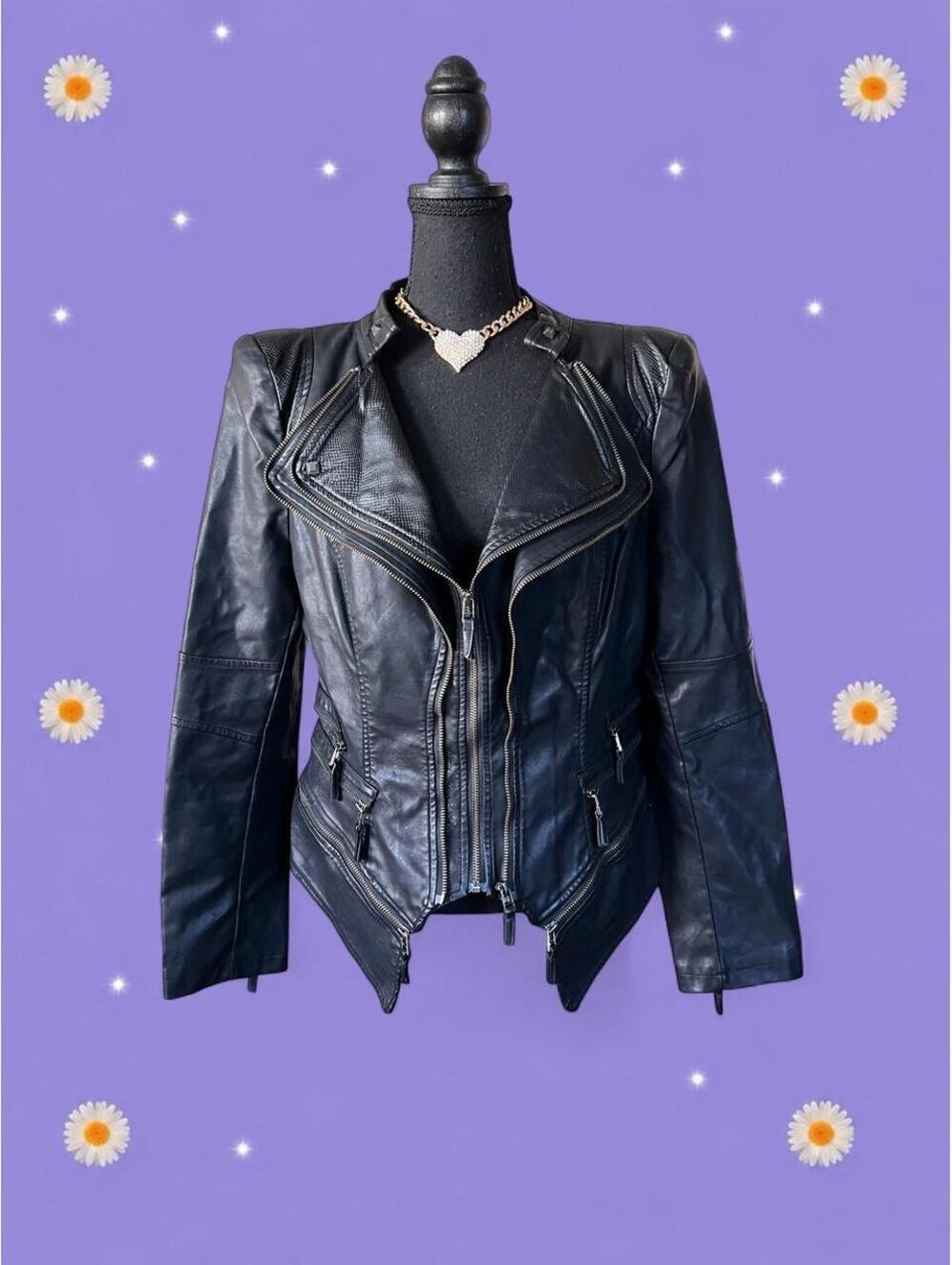 Vintage Y2K Grunge Biker Moto Faux Leather Jacket size medium 🖤